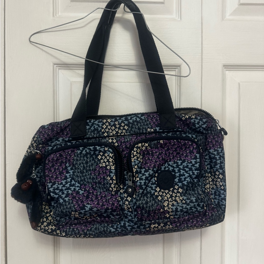 Kipling Quilted Floral Shoulder Bag in Blue, Purple & Black